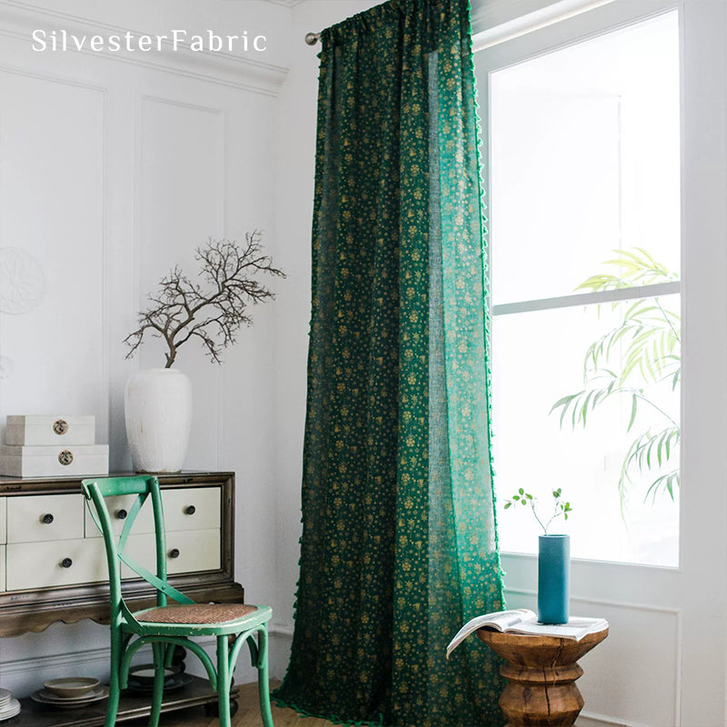 Green Christmas Curtains丨Golden Christmas Printed Curtains
