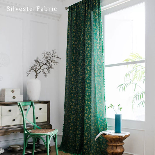Green Christmas Curtains丨Golden Christmas Printed Curtains