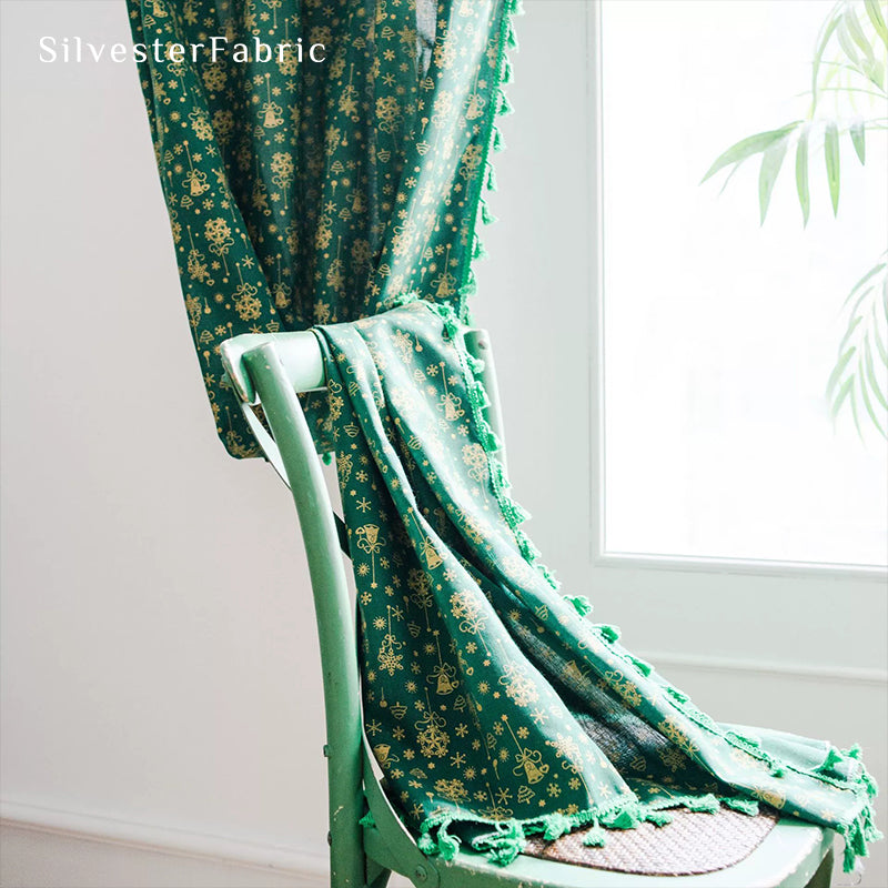 Green Christmas Curtains丨Golden Christmas Printed Curtains