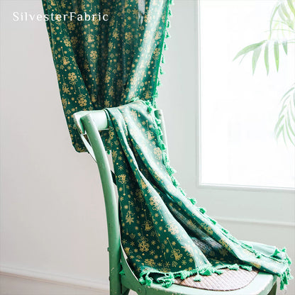 Green Christmas Curtains丨Golden Christmas Printed Curtains