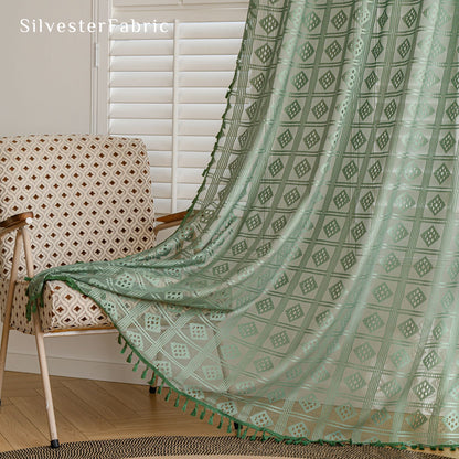Close‑up of Green Farmhouse Pattern Sheer Curtain corner
