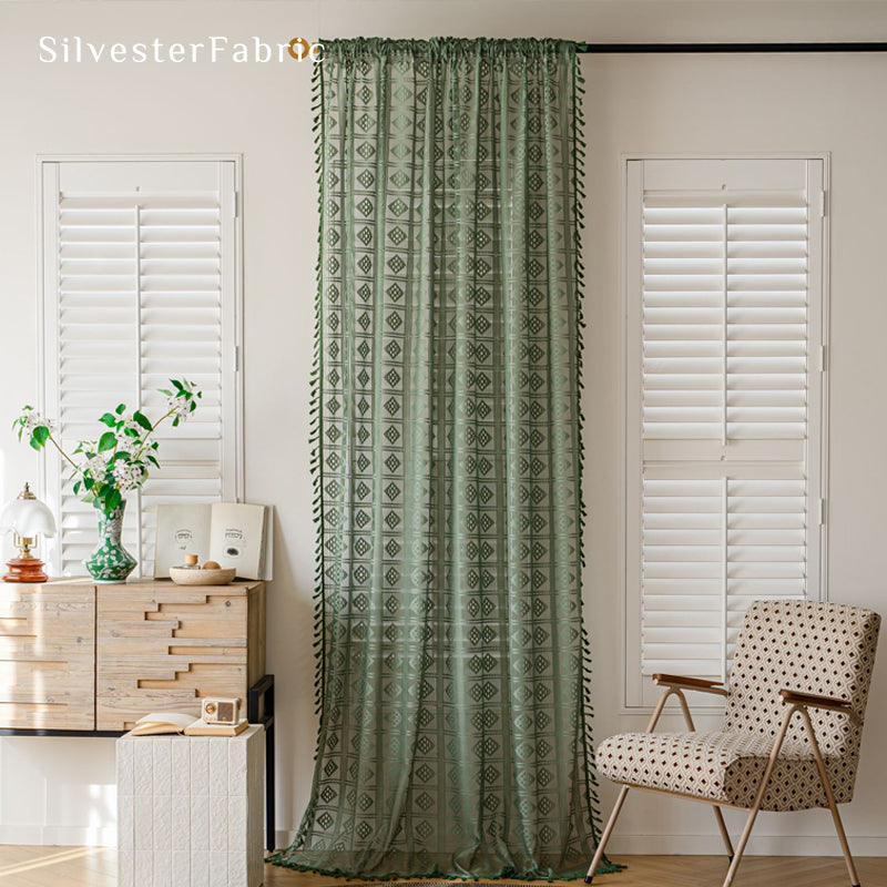 Close‑up of Green Farmhouse Pattern Sheer Curtain