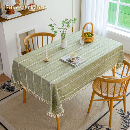 Rectangle green tablecloth over table