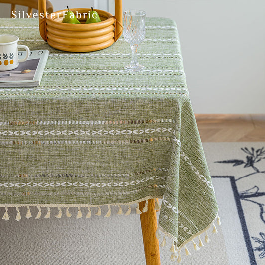 Rectangle green tablecloth over table