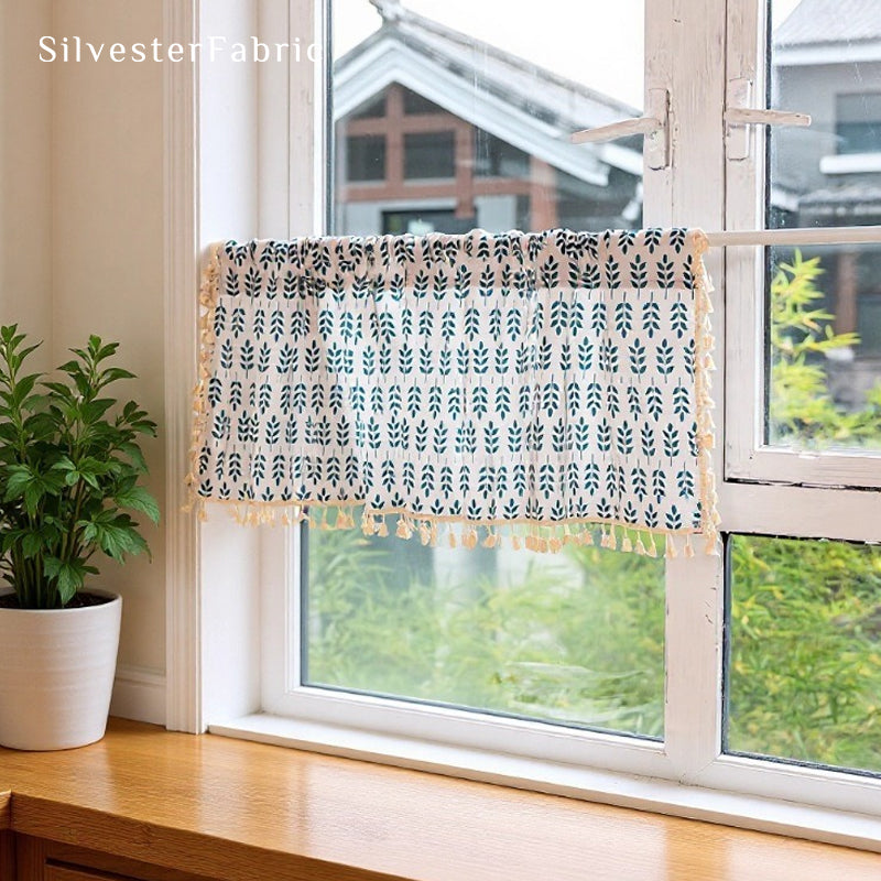 Close‑up of Leaf Farmhouse Cafe Curtain corner