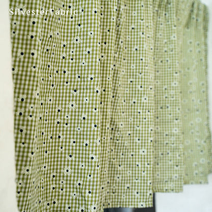 Close‑up of French Green Plaid Cafe Curtain corner