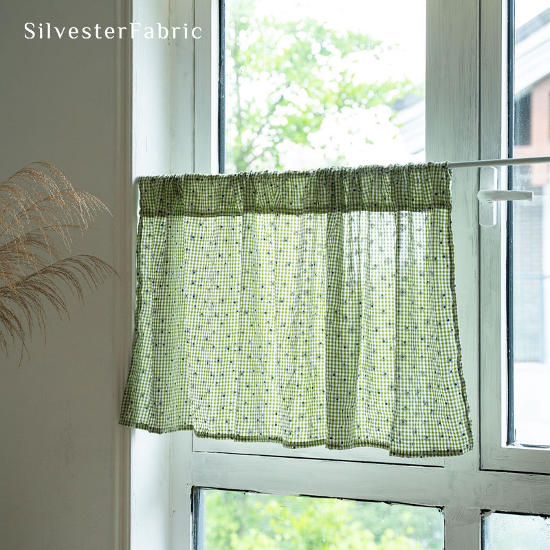 Close‑up of Green Plaid Cafe Curtain corner