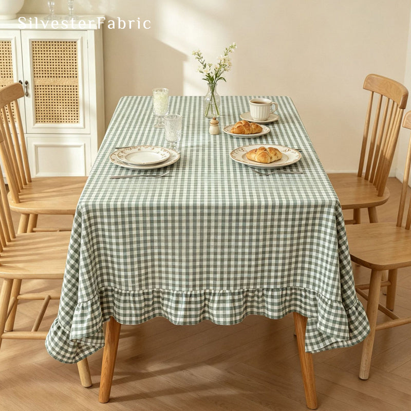 green plaid farmhouse tablecloth for everyday dining