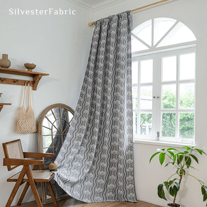 grey floral farmhouse curtain panel