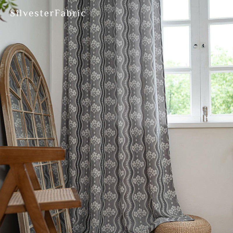 grey floral farmhouse curtain for living room