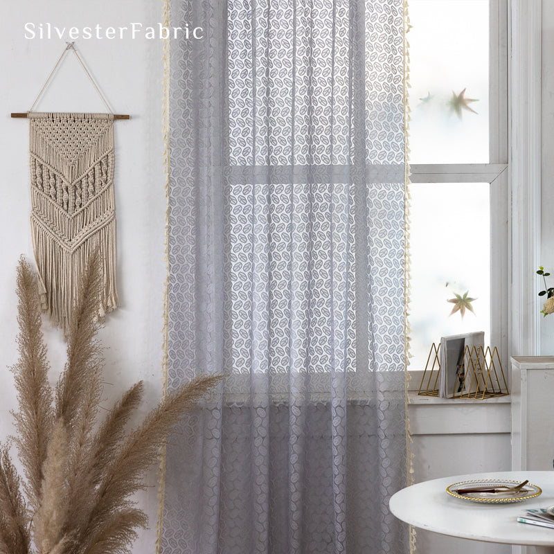 Close‑up of Grey Leaf Sheer Curtain