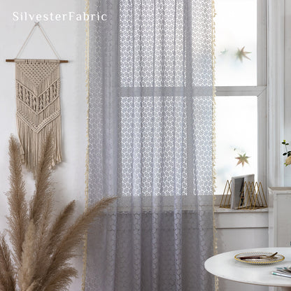 Close‑up of Grey Leaf Sheer Curtain