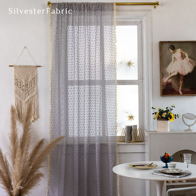 Close‑up of Grey Leaf Sheer Curtain corner
