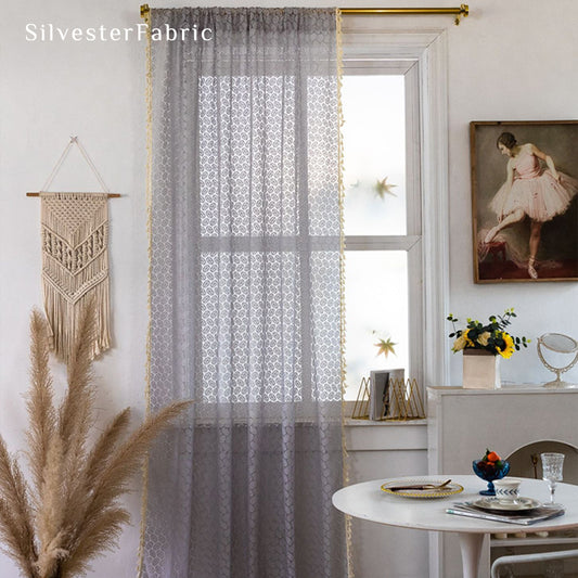 Close‑up of Grey Leaf Sheer Curtain corner