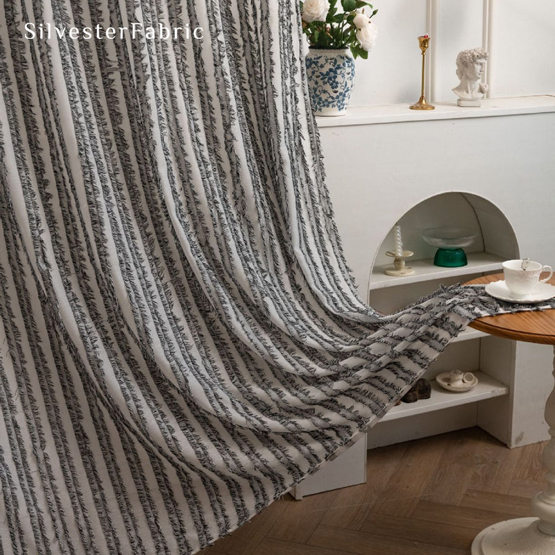 grey farmhouse striped curtain panel