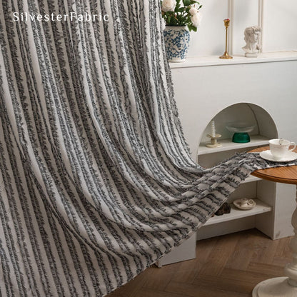 grey farmhouse striped curtain panel