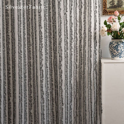 grey farmhouse striped curtain fabric texture