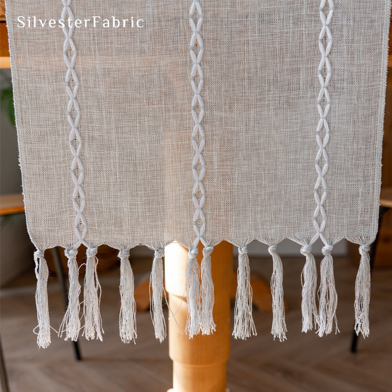 grey table runner fabric close-up