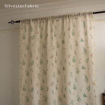 tassel trim on leaf farmhouse sheer curtain panel
