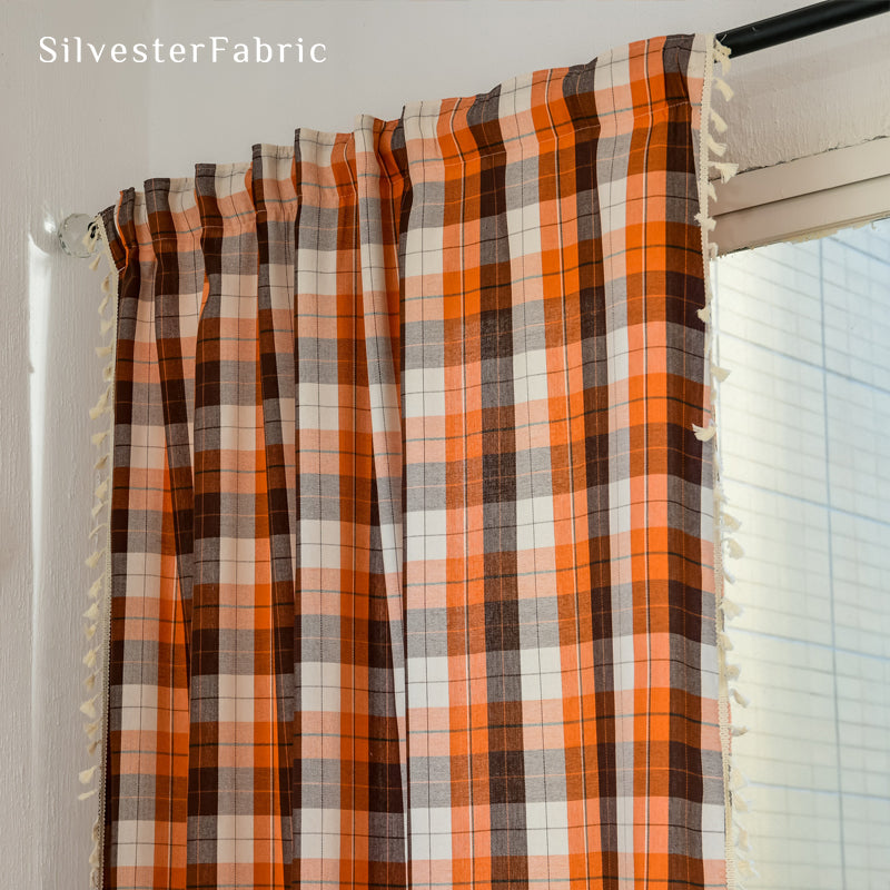 Orange Christmas Plaid Curtain