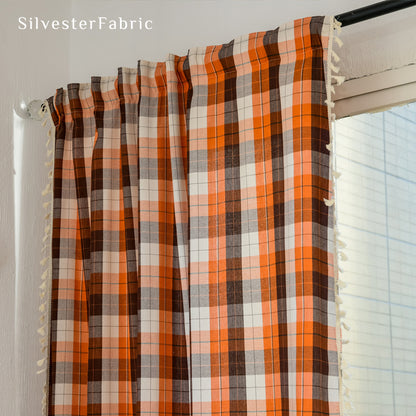 Orange Christmas Plaid Curtain