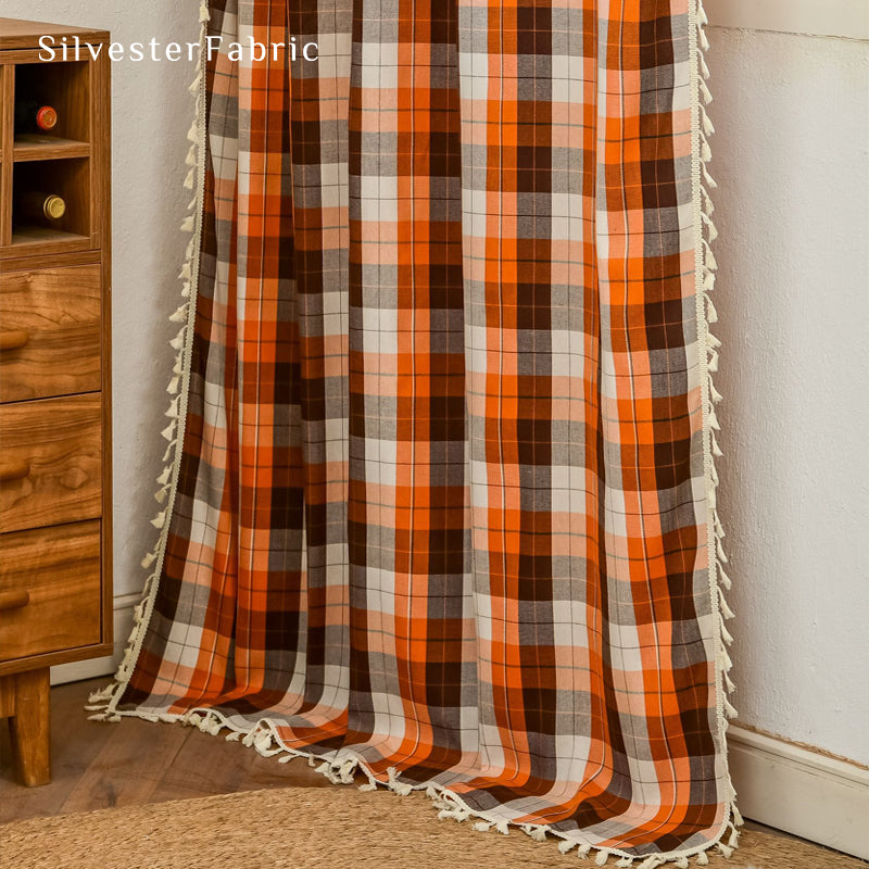 Orange Christmas Plaid Curtain