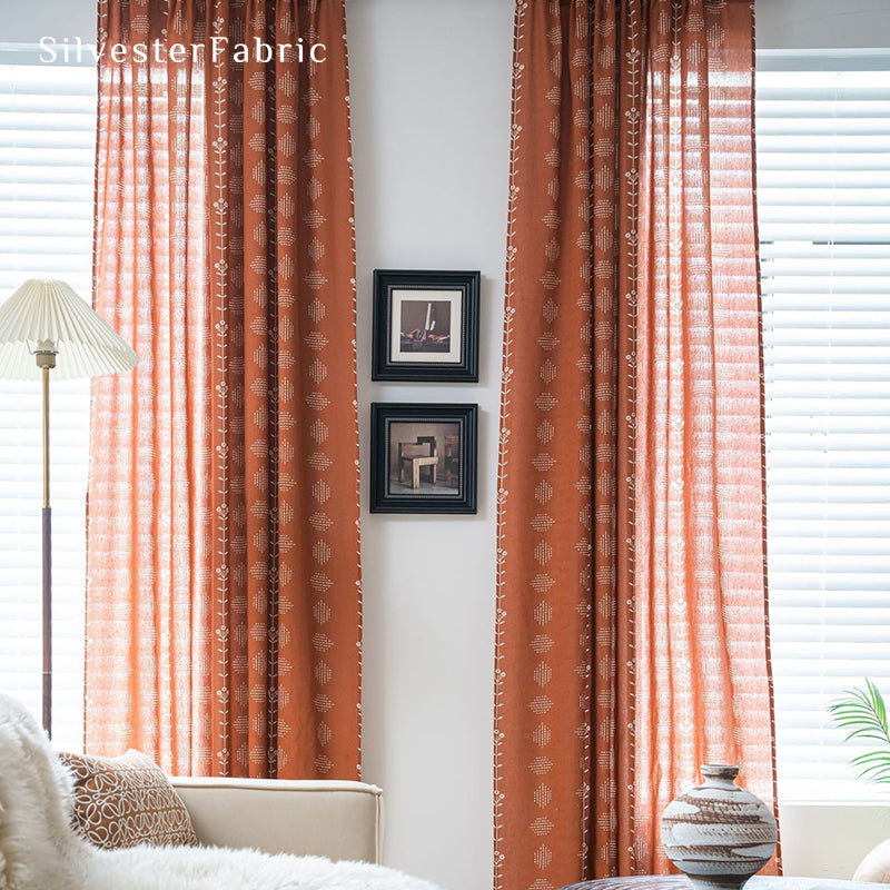 Orange Floral Farmhouse Curtains