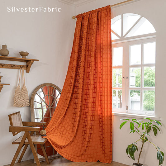 Orange jacquard farmhouse curtain panel
