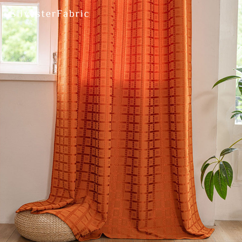 Orange jacquard farmhouse curtain for living room