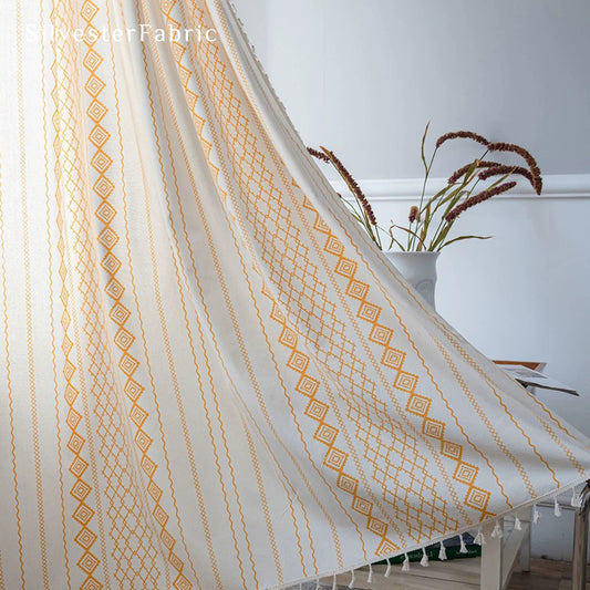 Orange Striped Printed Curtains丨Geometric White Curtains