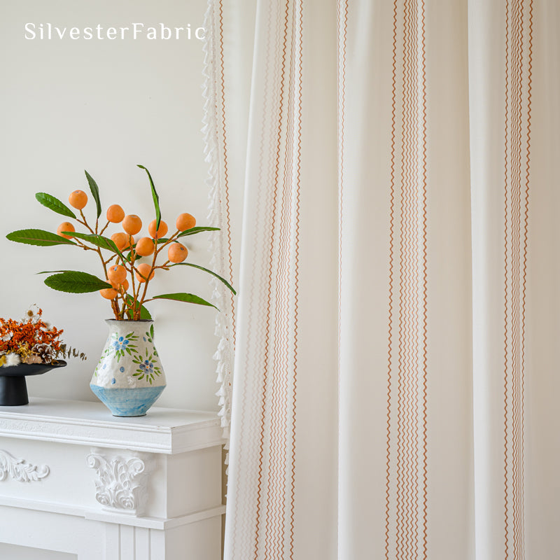 Close‑up of White Stripe Sheer Curtain corner