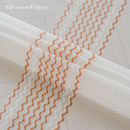 Close‑up of White French Stripe Sheer Curtain