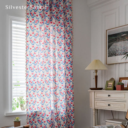 Pink Floral Linen Curtains丨Make the Bedroom More Energetic