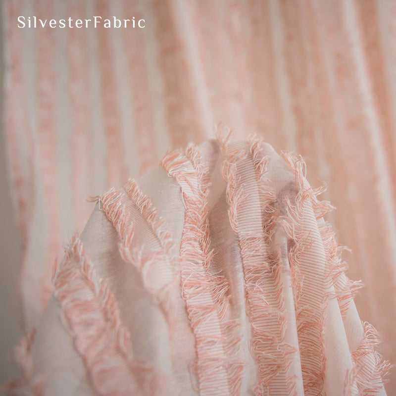 pink farmhouse striped curtain fabric texture