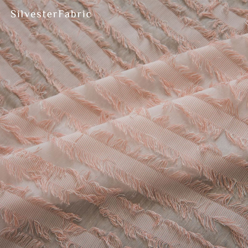 pink farmhouse striped curtain drape and fold detail