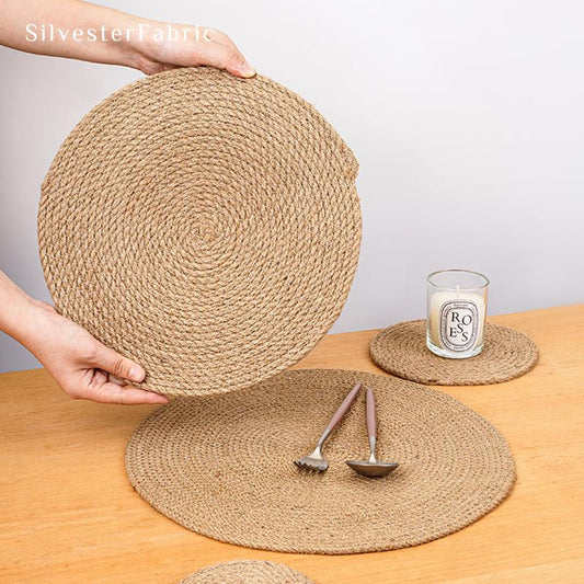 9.5" Woven Jute Placemats laid flat on dining table