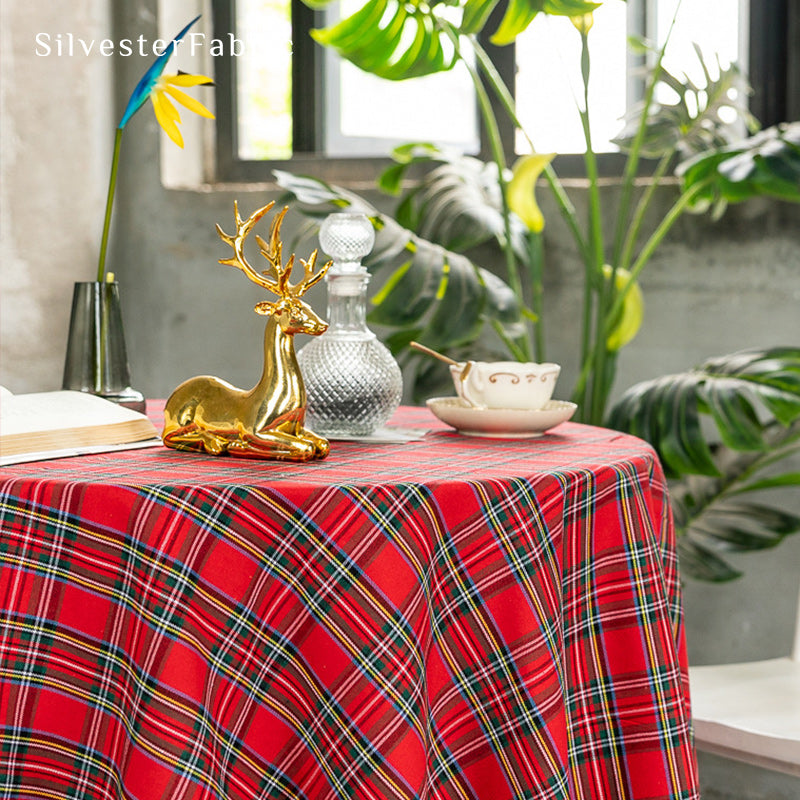 Red Christmas tartan plaid cotton tablecloth for everyday dining