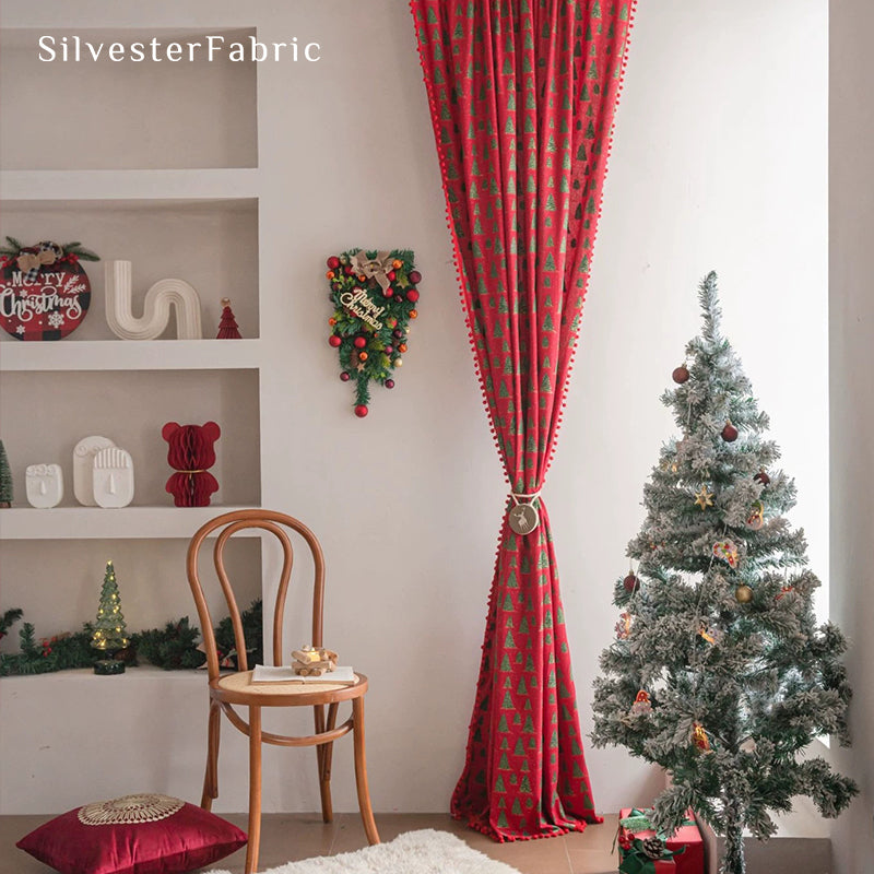 Christmas Curtains丨Red Christmas Curtains丨Rustic Curtains