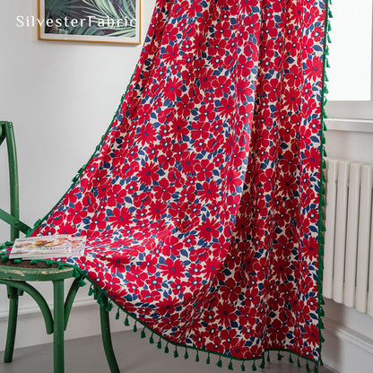 Red Floral Linen Curtains丨Make the Bedroom Gorgeous