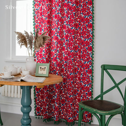 Red Floral Linen Curtains丨Make the Bedroom Gorgeous