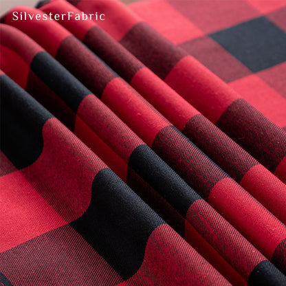 buffalo check Christmas tablecloth fabric close-up