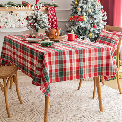 Red and White Tartan Plaid Christmas Tablecloth for holiday table setting