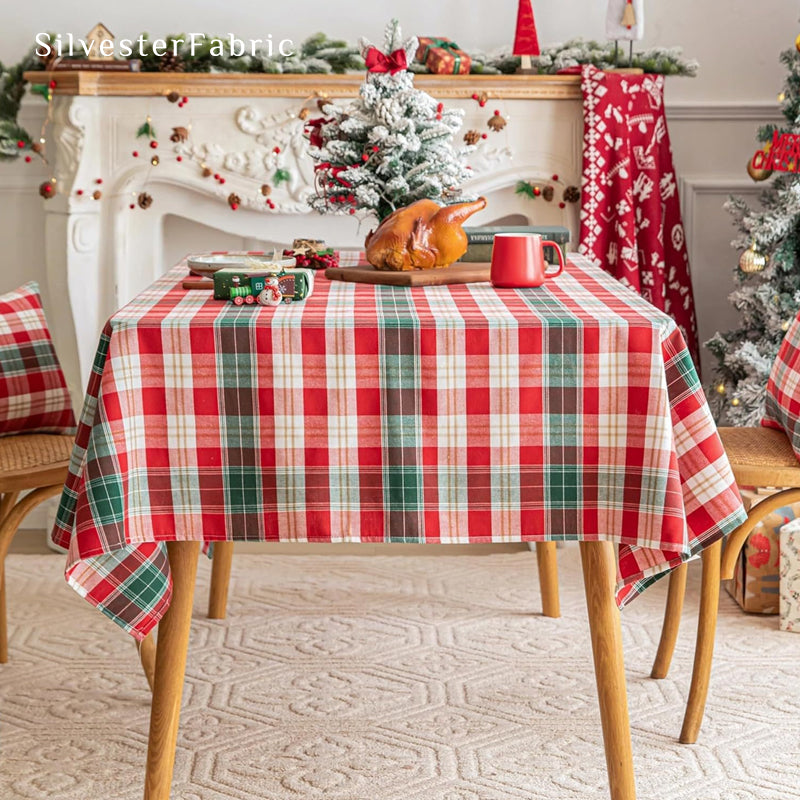 Red and White Tartan Plaid Christmas Tablecloth