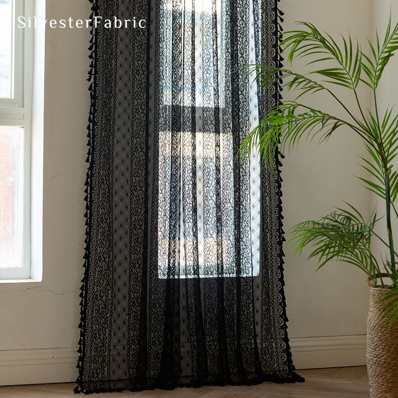 Black Sheer Curtains丨Semi Sheer Curtains丨Cute Curtains