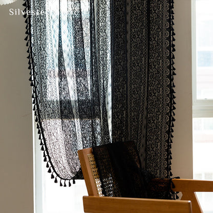 Semi Sheer Black Cute Curtains