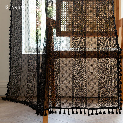 Semi Sheer Black Cute Curtains