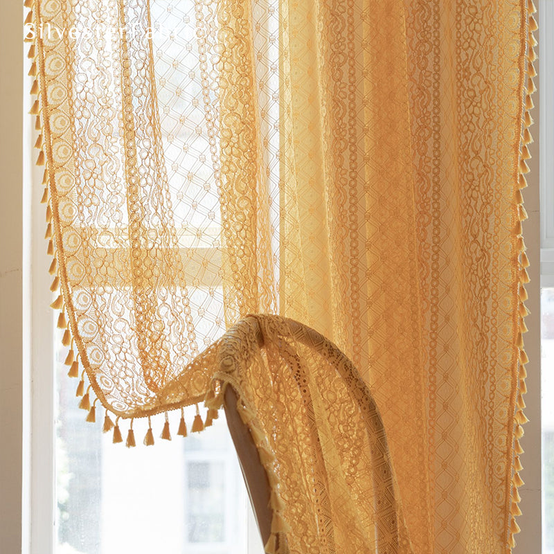 Yellow Sheer Curtains丨Semi Sheer Curtains丨Cute Curtains