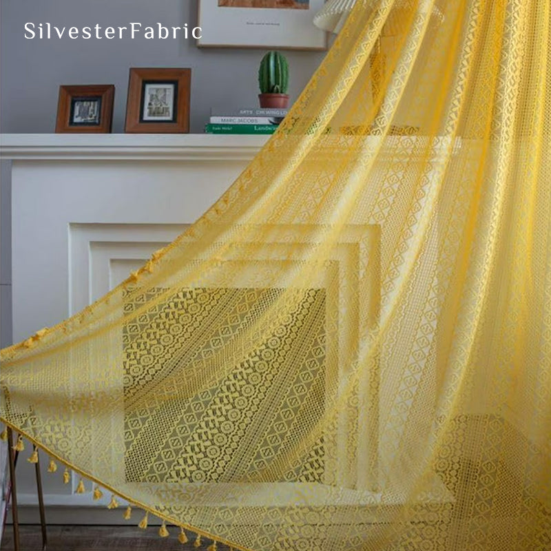Yellow Sheer Lace Curtain