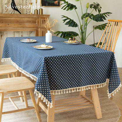 Star Printed Rectangle Blue Tablecloth