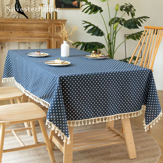 Star Printed Rectangle Blue Tablecloth